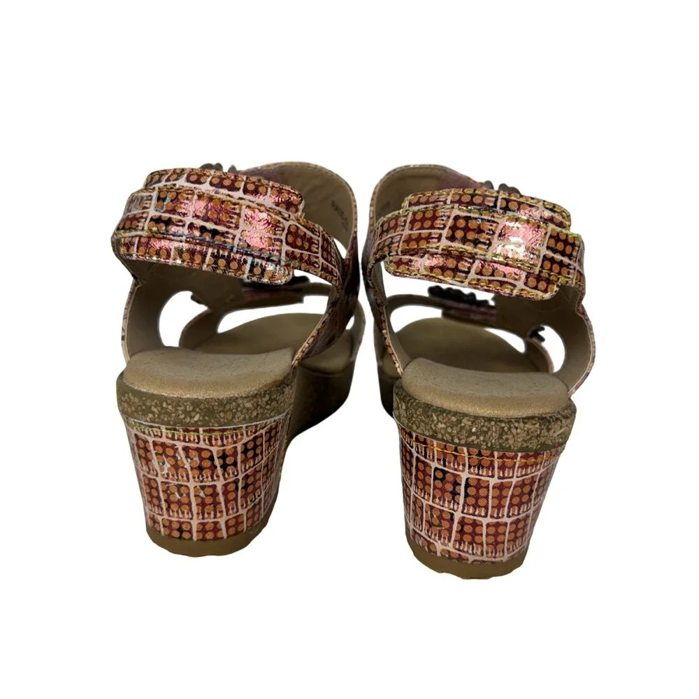 L'artiste Radd Geo Prm Wedge Sandals Heels Multicolor Leather Flower Sz 38/7.5-8